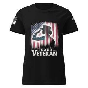 Proud USA Flag Veteran Salute T-Shirt for Women